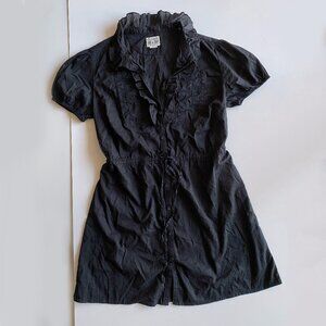 Y2K Converse One Star Black Cotton Shirt Dress Short Sleeve Button Front Size S